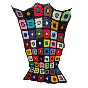 Brown Granny Core Afghan Throw Blanket Roseanne Crocheted Colorful Squares VTG